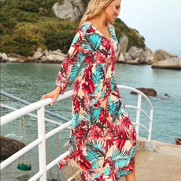 Cozumel Bright Tropical Floral Print Maxi Dress - Picture 4 of 10